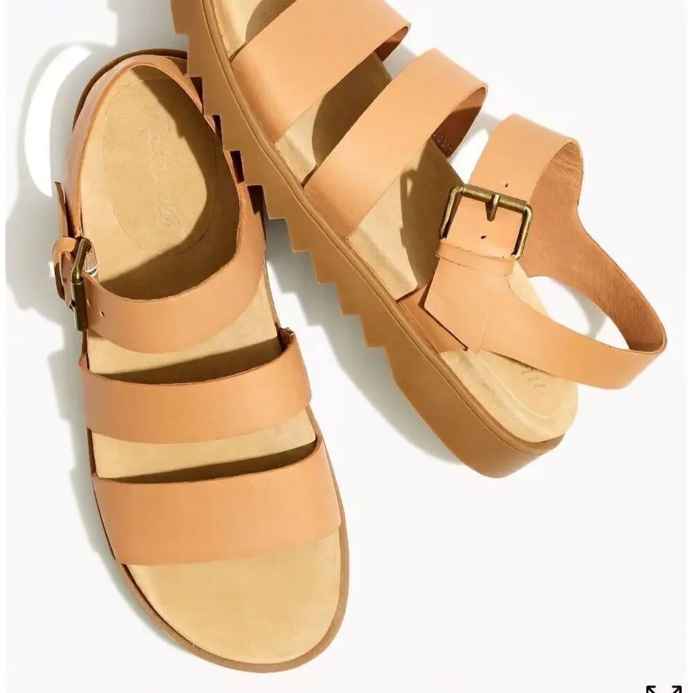 Madewell Sandals Women's 6 Tan Addie Leather Strappy Buckle Platform